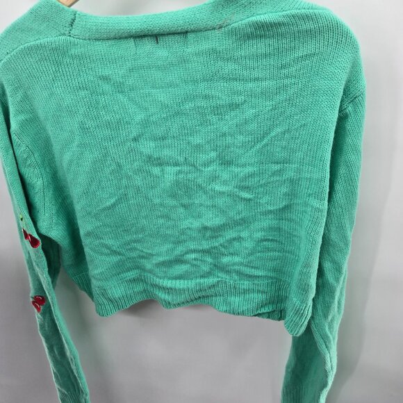 Sweet & Sinful Green Red Cherry Embroidery V-Neck Button Front Cardigan Large - Picture 2 of 14